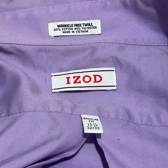 IZOD MEN'S SHIRT 15 1/2(32-33) PURPLE REGULAR FIT WRINKLE FREE QUICK DRY TWILL - Picture 3 of 6